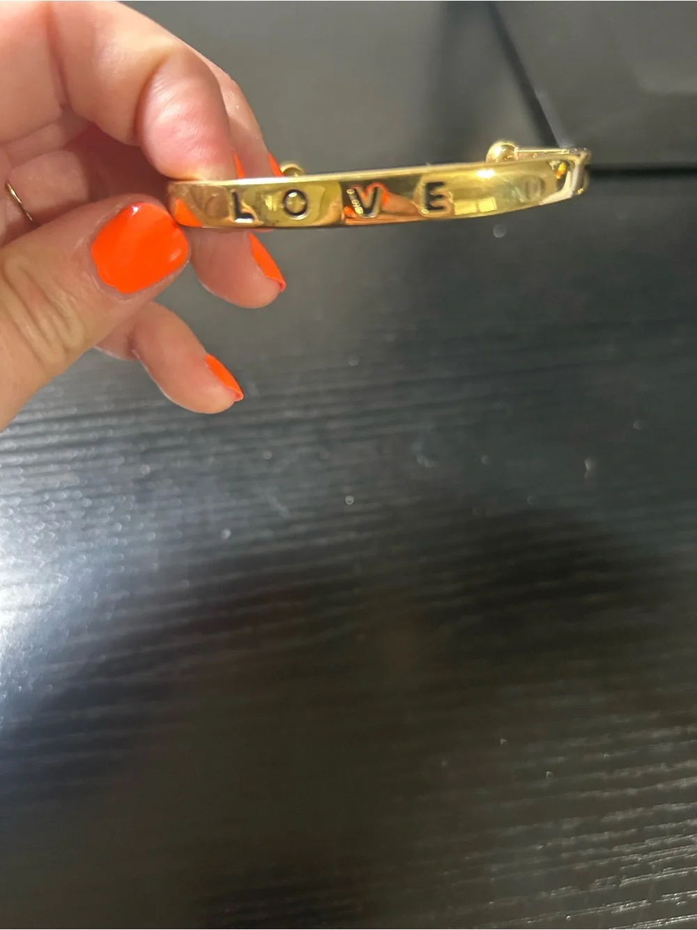 Kinsley Armelle Gold LOVE Engraved Bangle Bracelet